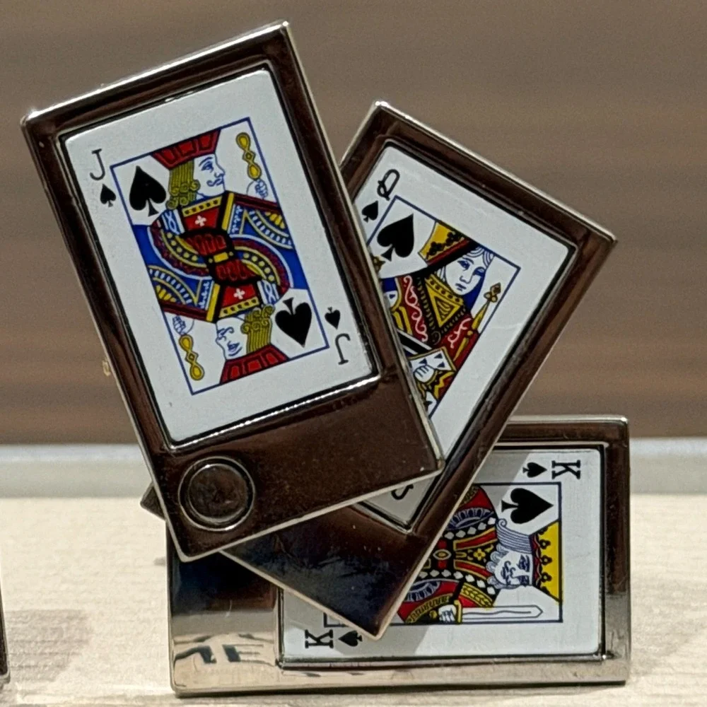 Kenneth Cole Reaction Cufflinks Mens Playing Cards Poker Silver Tone Novelty NWT